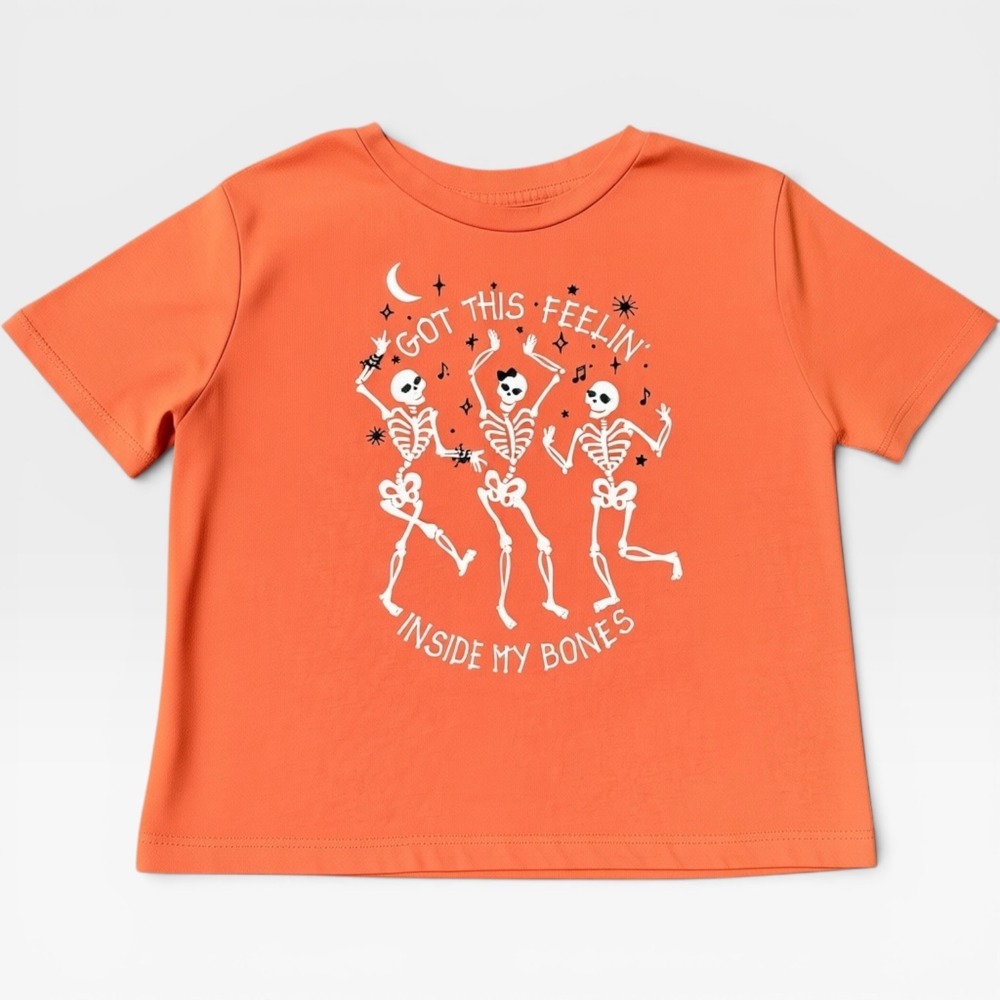 Way To Celebrate Kids Orange Halloween Skeleton Glitter Graphic Tee Size M 7-8